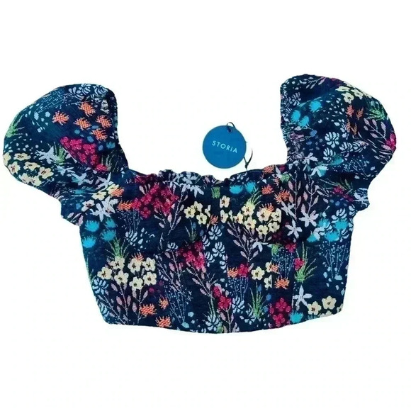 Storia Women’s Beautiful Puffy Sleeve Crop Top•Size Large•Multi Colors• - Picture 1 of 7